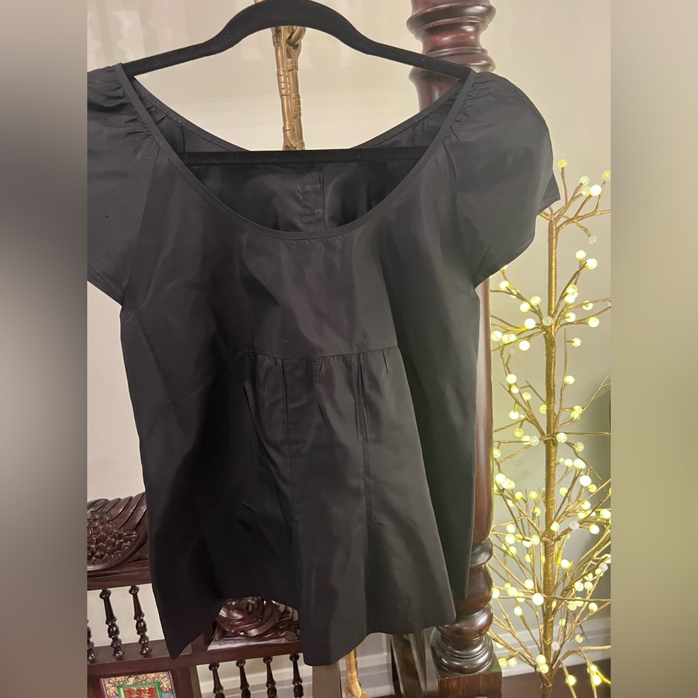 4 chic silk blouses: black, navy, navy raw silk, lilac